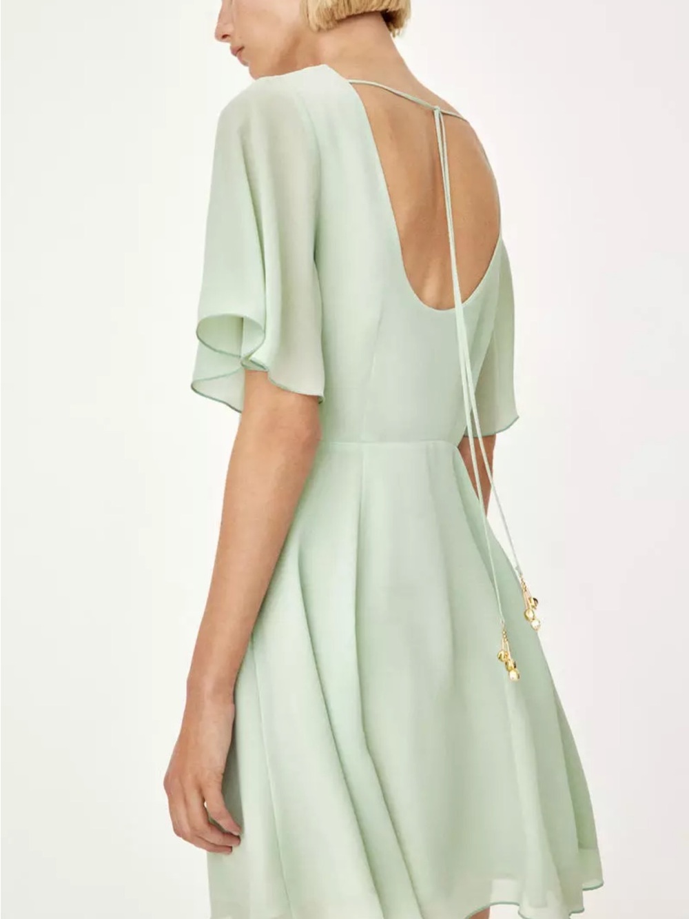 H&M Mint Green V-Neck Flutter Sleeve Mini Dress - L - NWT - Picture 4 of 4